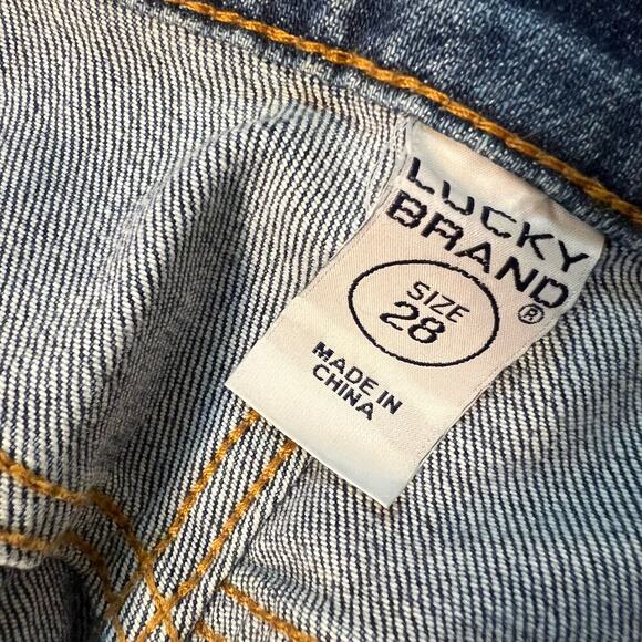 Lucky Jeans Womens 28 Spellout Straight Dungaree Button Fly Blue Denim crop - Picture 6 of 11